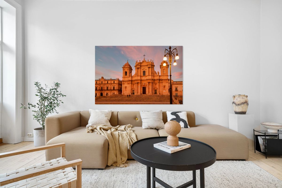 Noto Cathedral shines at sunset in Sicily