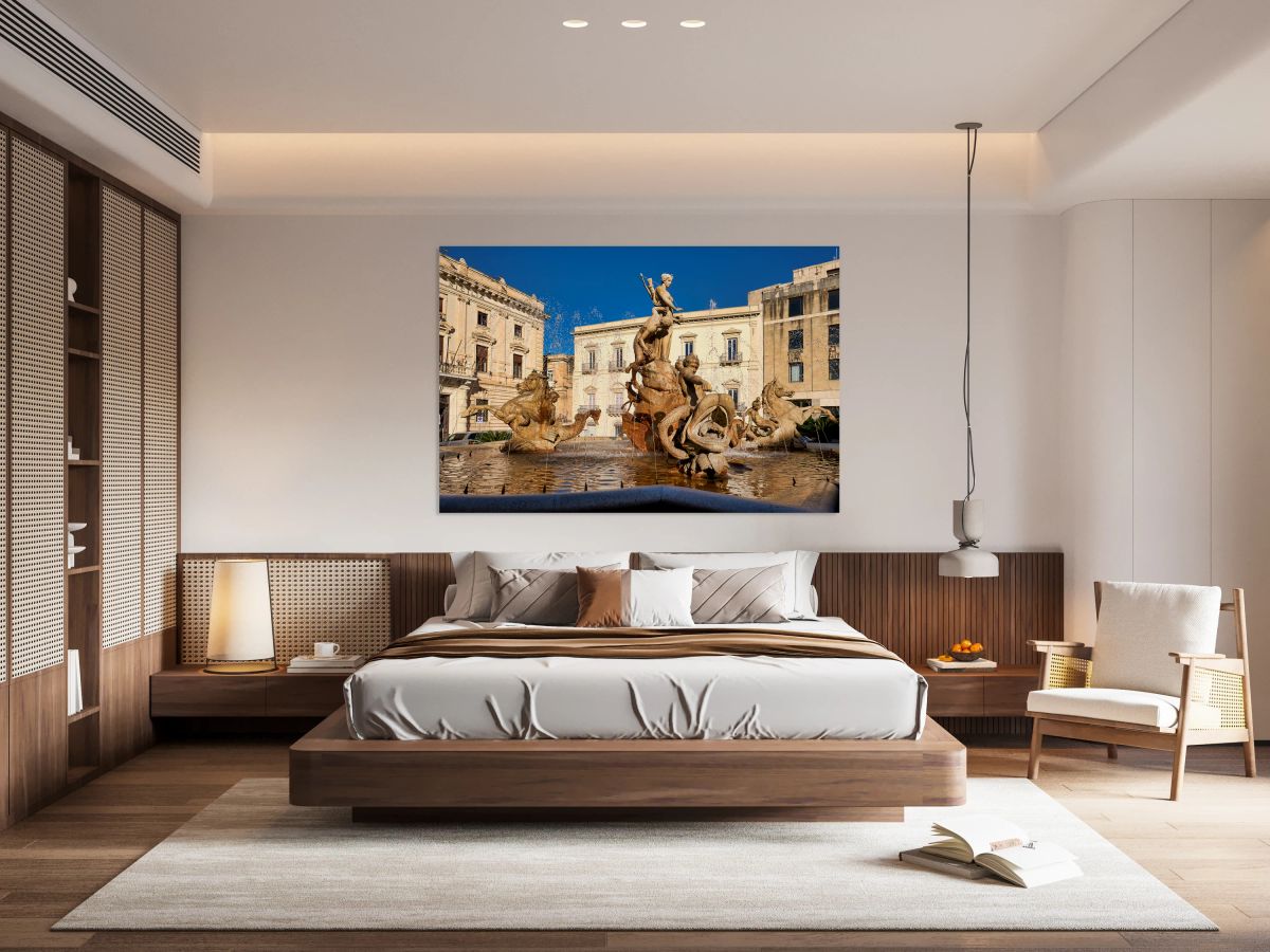 Detail of fountain of diana in syracuse ortygia sicily