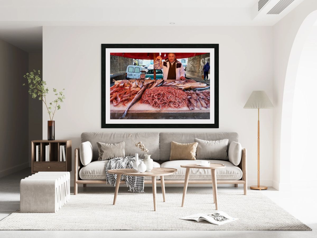 Fresh seafood displayed in Piscaria market in Catania Sicily