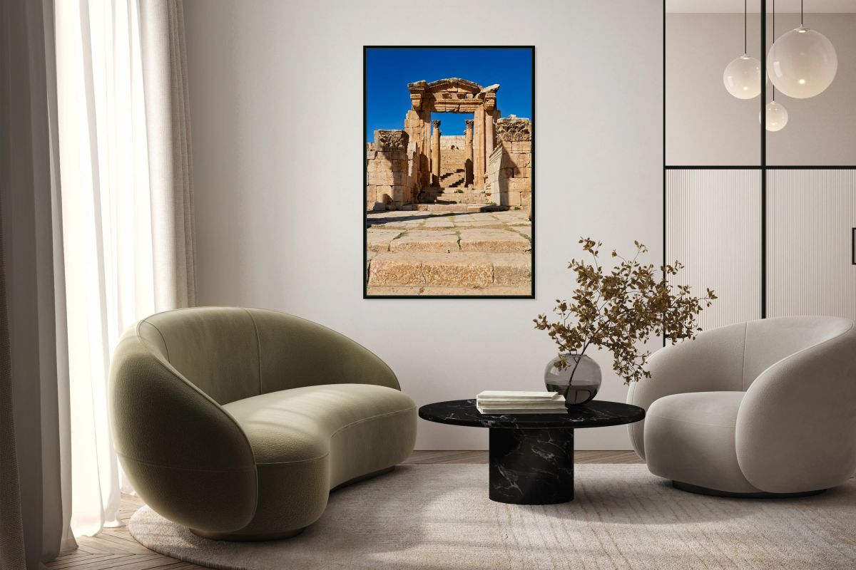 Exploring the ancient ruins of Gerasa in Jordan under clear skie