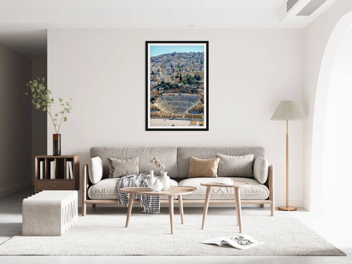 View of Roman Theater in Amman Jordan surrounded by city