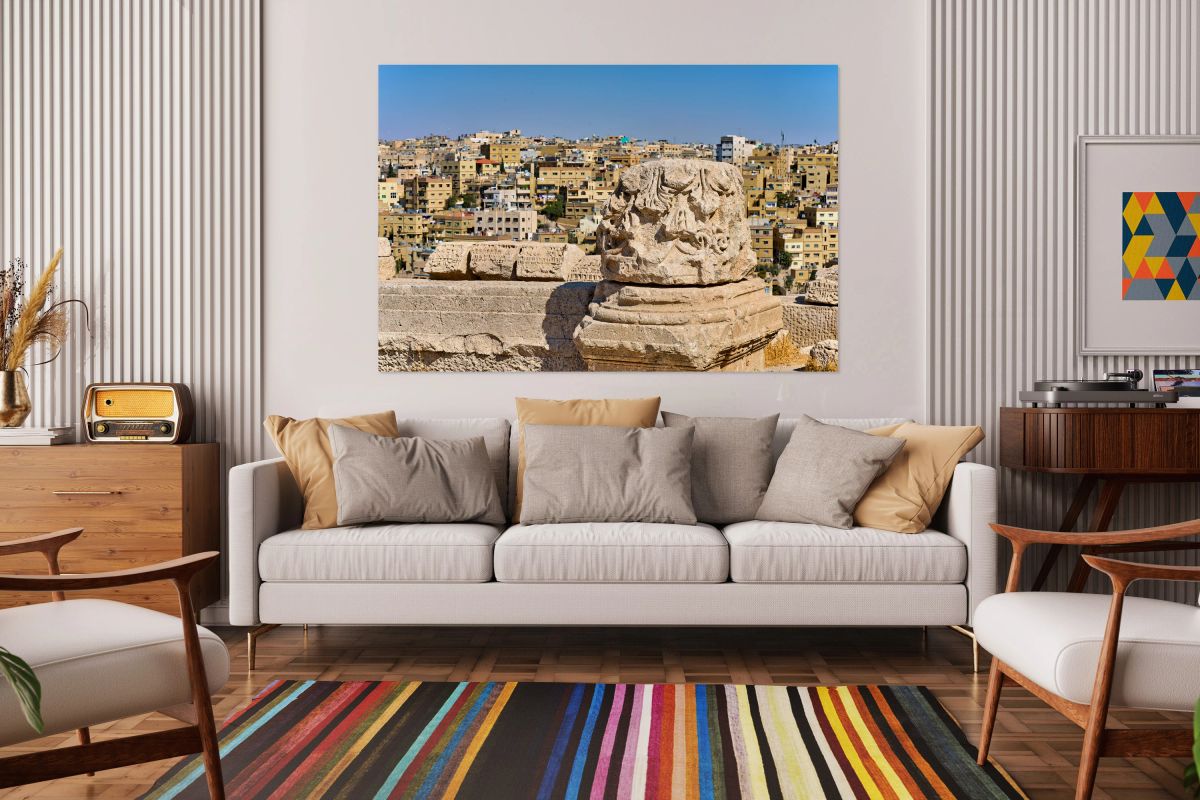 View of Amman from the Citadel with ancient stone structure