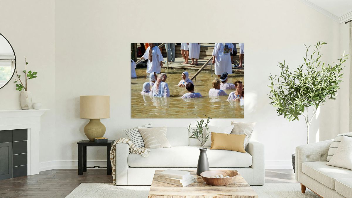 Baptism at the Jordan River in the historic site of Jesus bapti