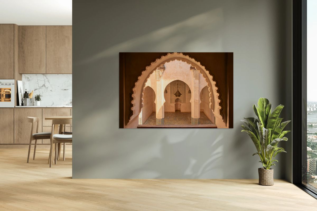 View of arches in Al Attarine Madrasa in Fez Morocco