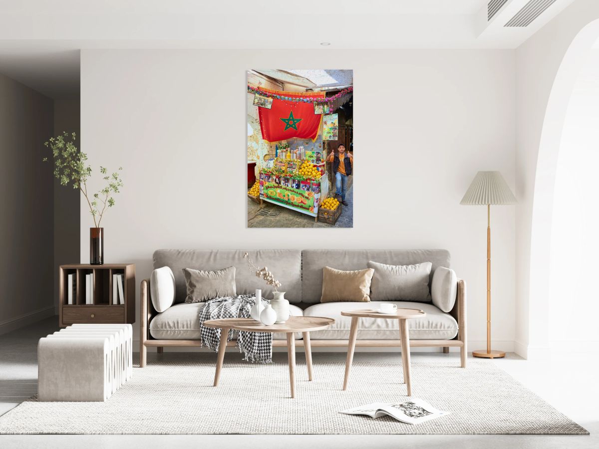 Orange juice stall in Fez Medina attracts locals and tourists