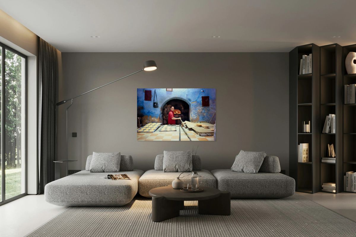 Baker makes traditional bread in Fez Morocco