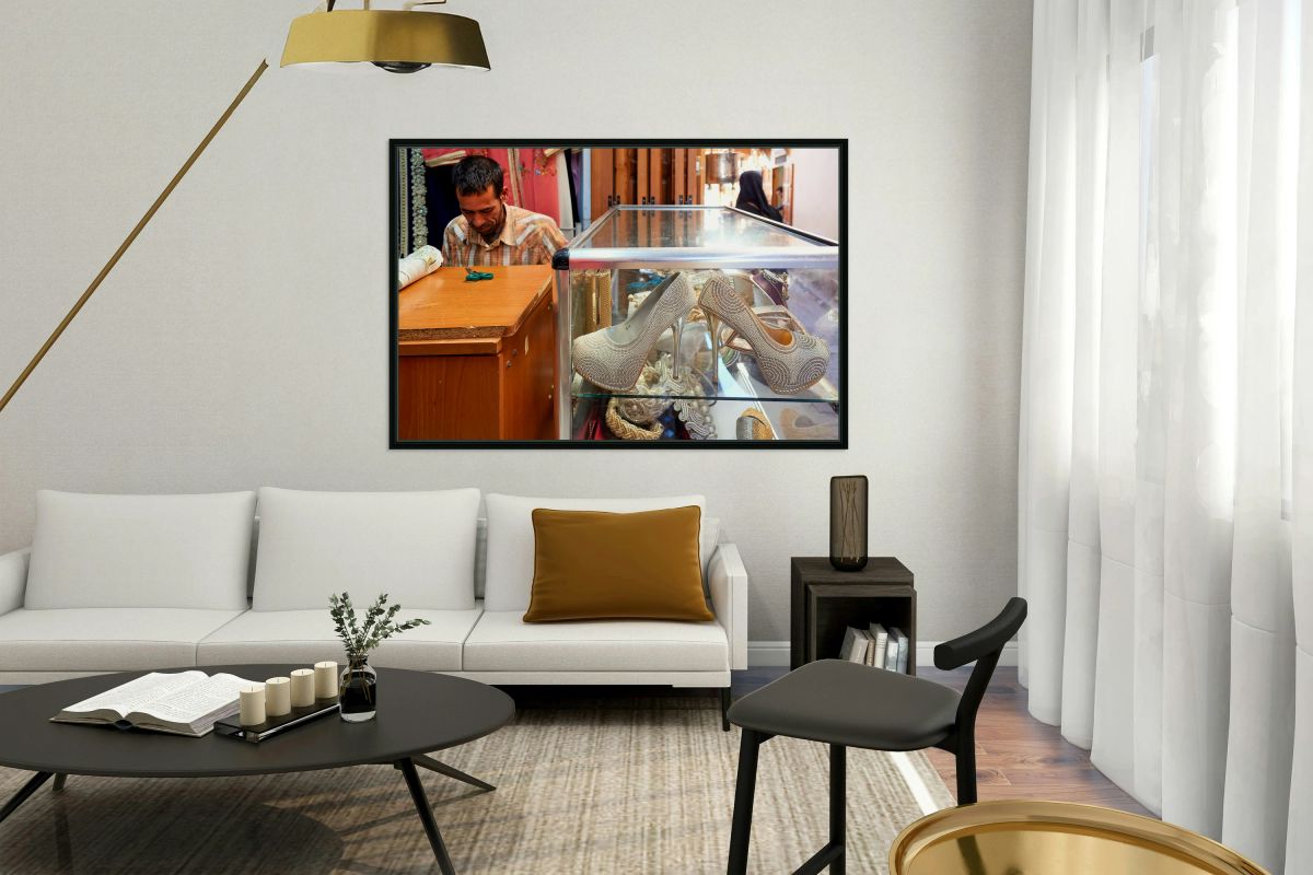 Fashion shoes for women displayed in Fez Medina market