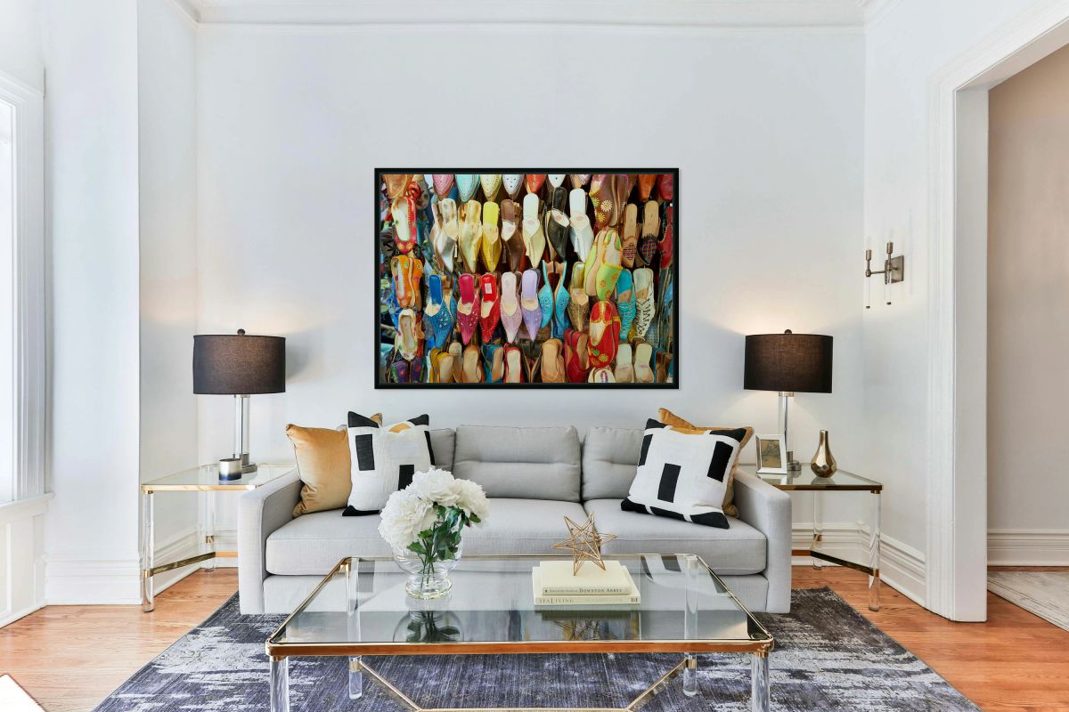 Traditional Moroccan slippers on display in Marrakesh market