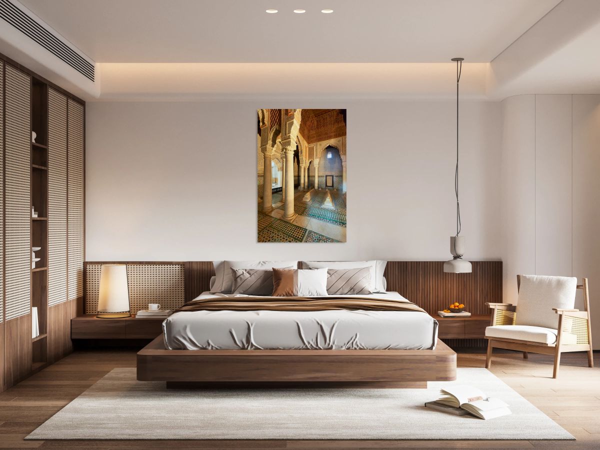 Saadian tombs interior in Marrakesh Morocco with historic archit