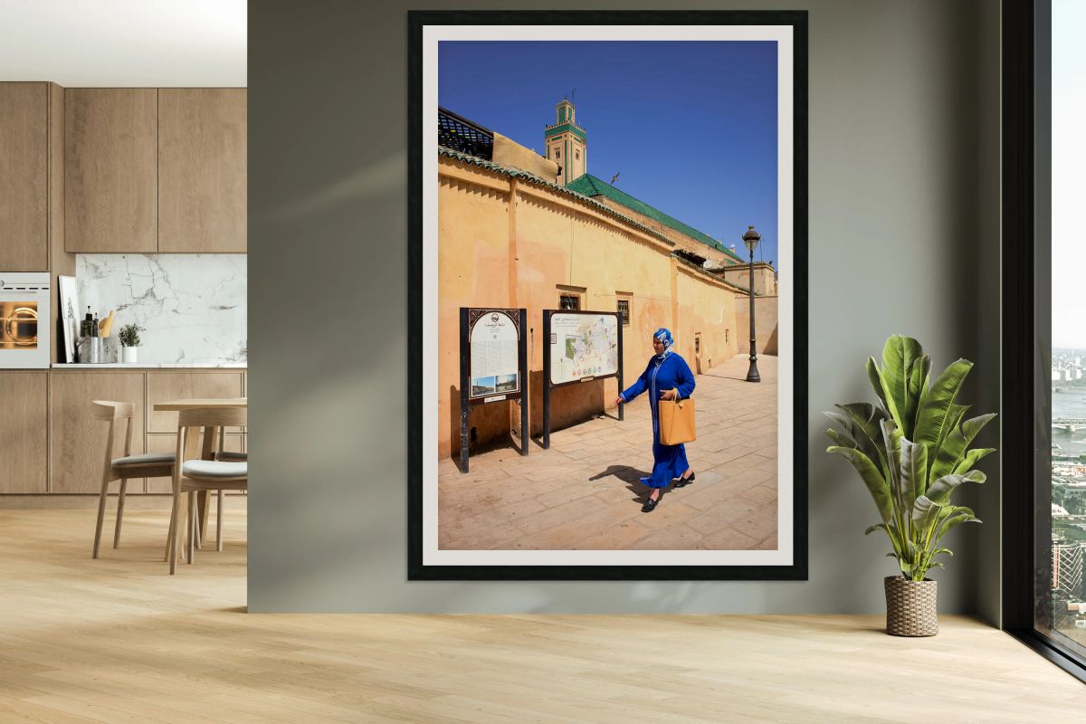 Woman walks in the Medina of Fez Morocco during daytime