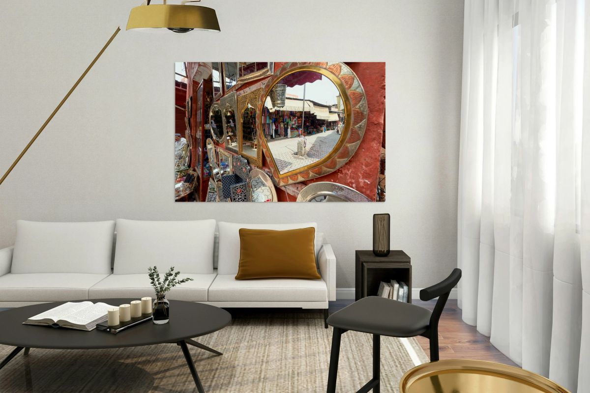 Life in the souk of Marrakesh showing local shops and items