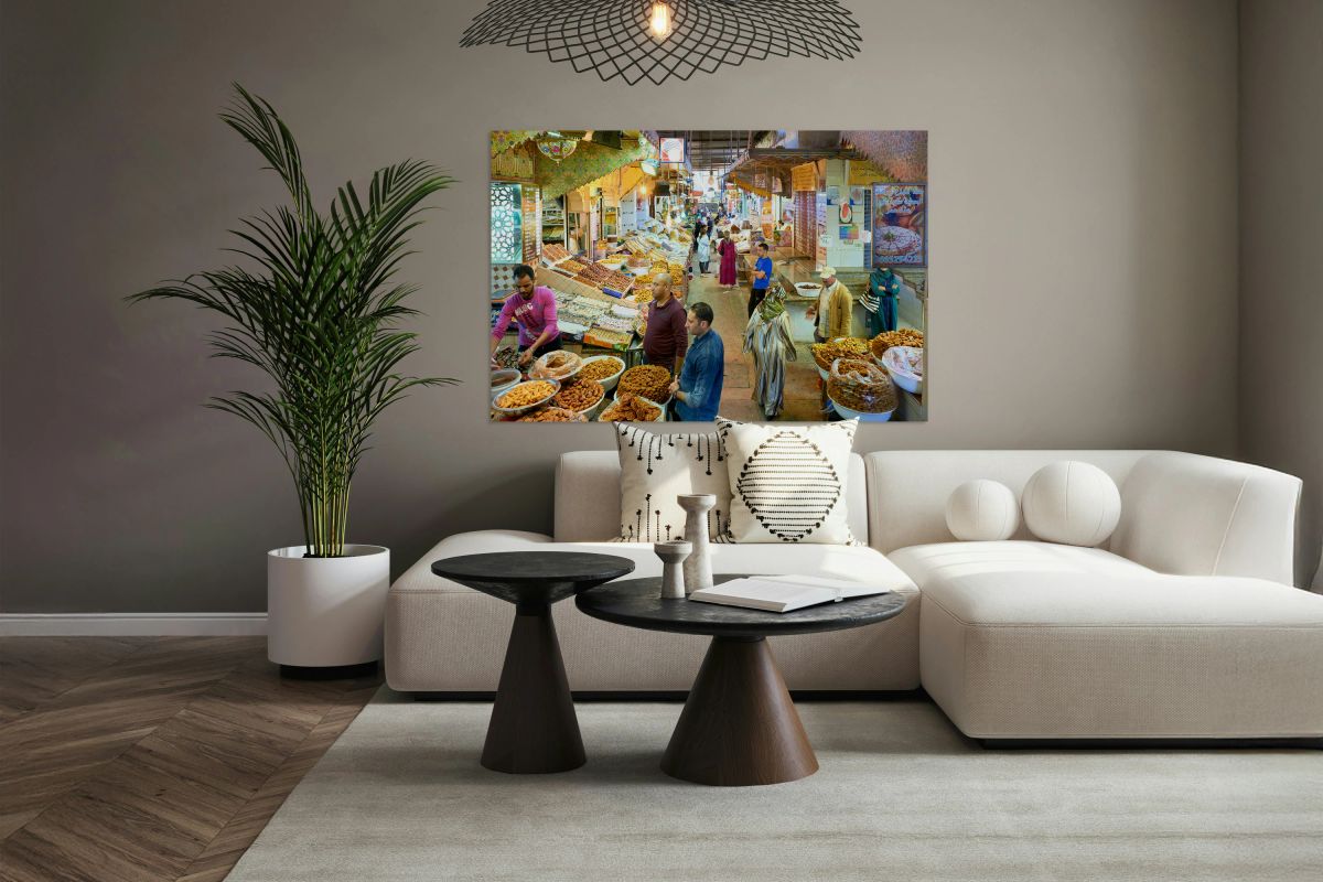 Exploring the souk in Meknes Morocco with vendors and shoppers