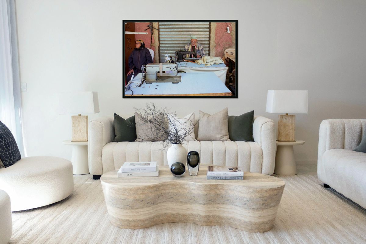Tailor working in souk of Meknes Morocco