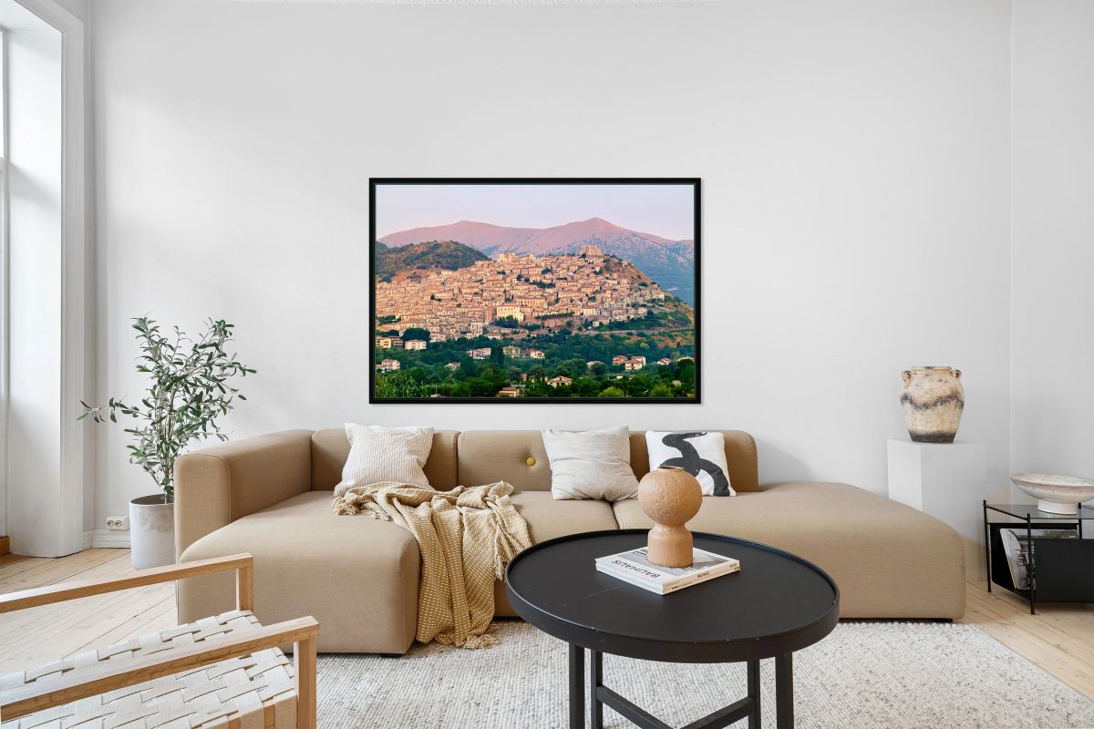 Panorama of Morano Calabro town at sunrise in Calabria Italy