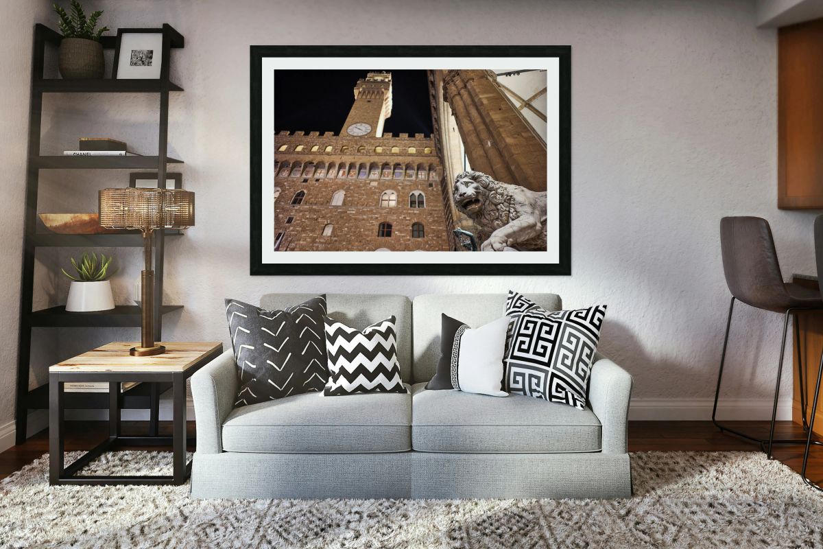 View of Palazzo Vecchio in Piazza Signoria at night in Florence