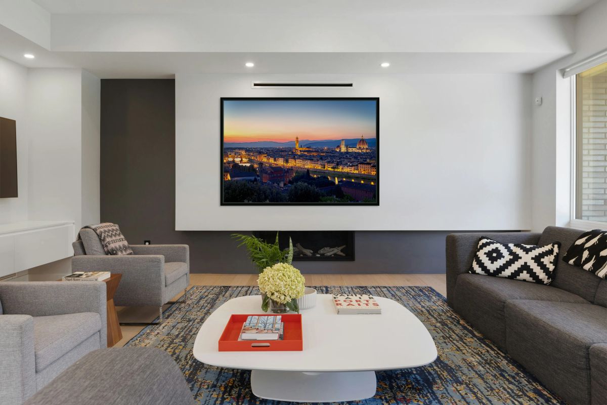 High view of Florence at dusk with city lights and landmarks