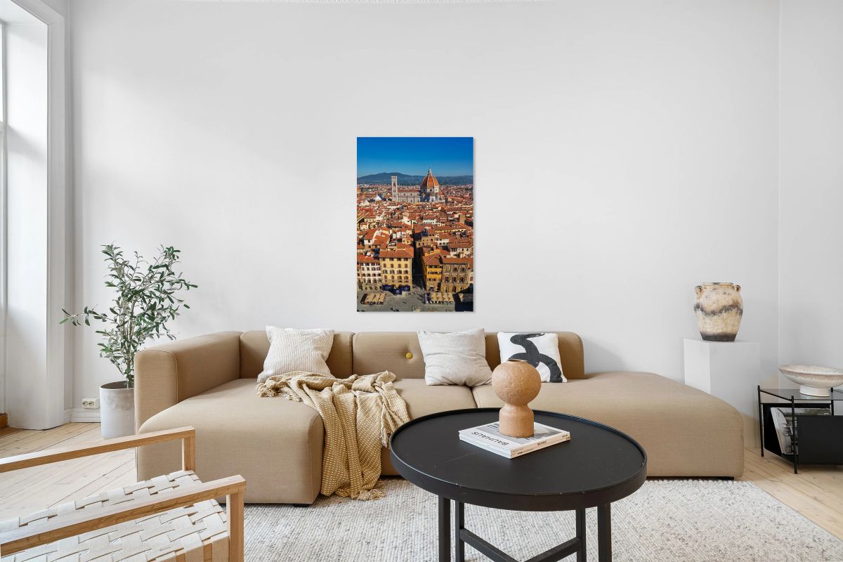 View of Florence rooftops and dome in Tuscany Italy during clear