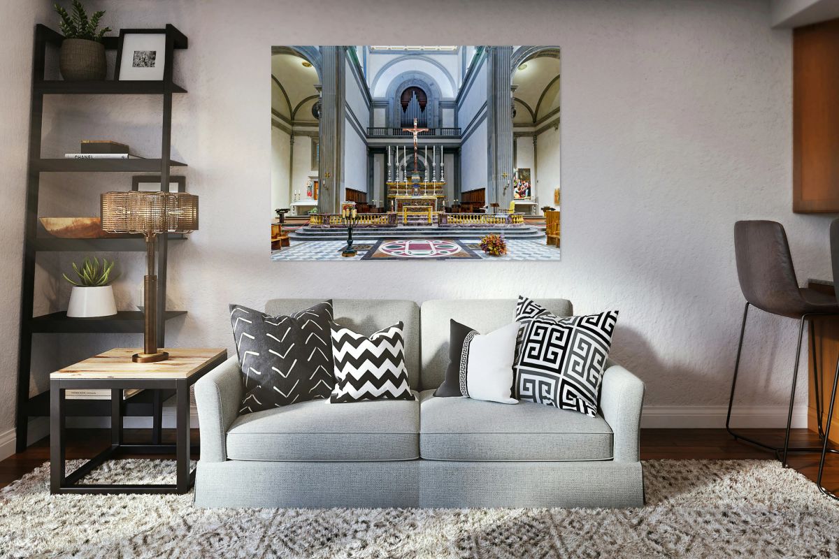 Basilica of San Lorenzo in Florence Italy shows altar and archit