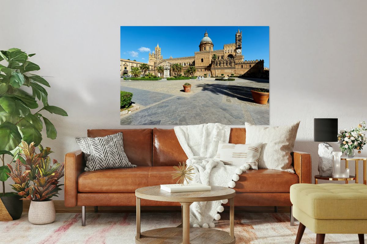 Palermo Cathedral stands tall in Sicily under clear blue sky