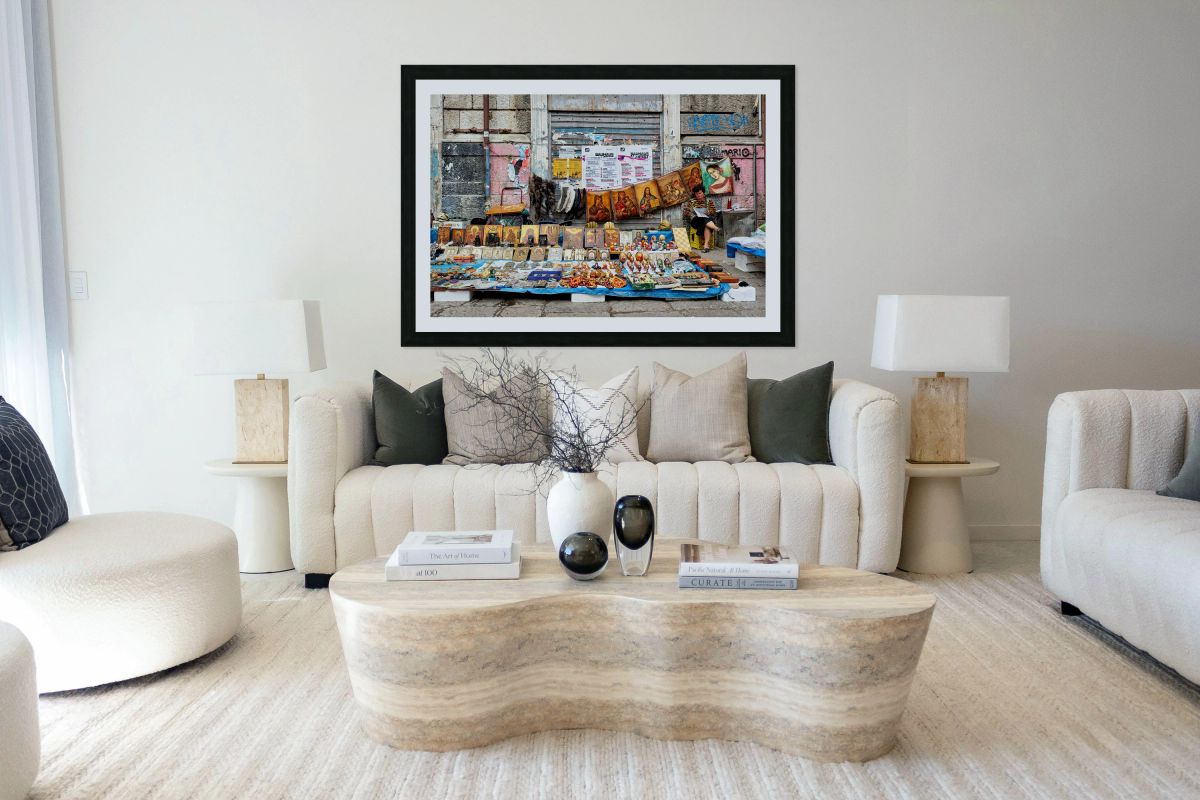 Market scene in Palermo Sicily with local crafts and art