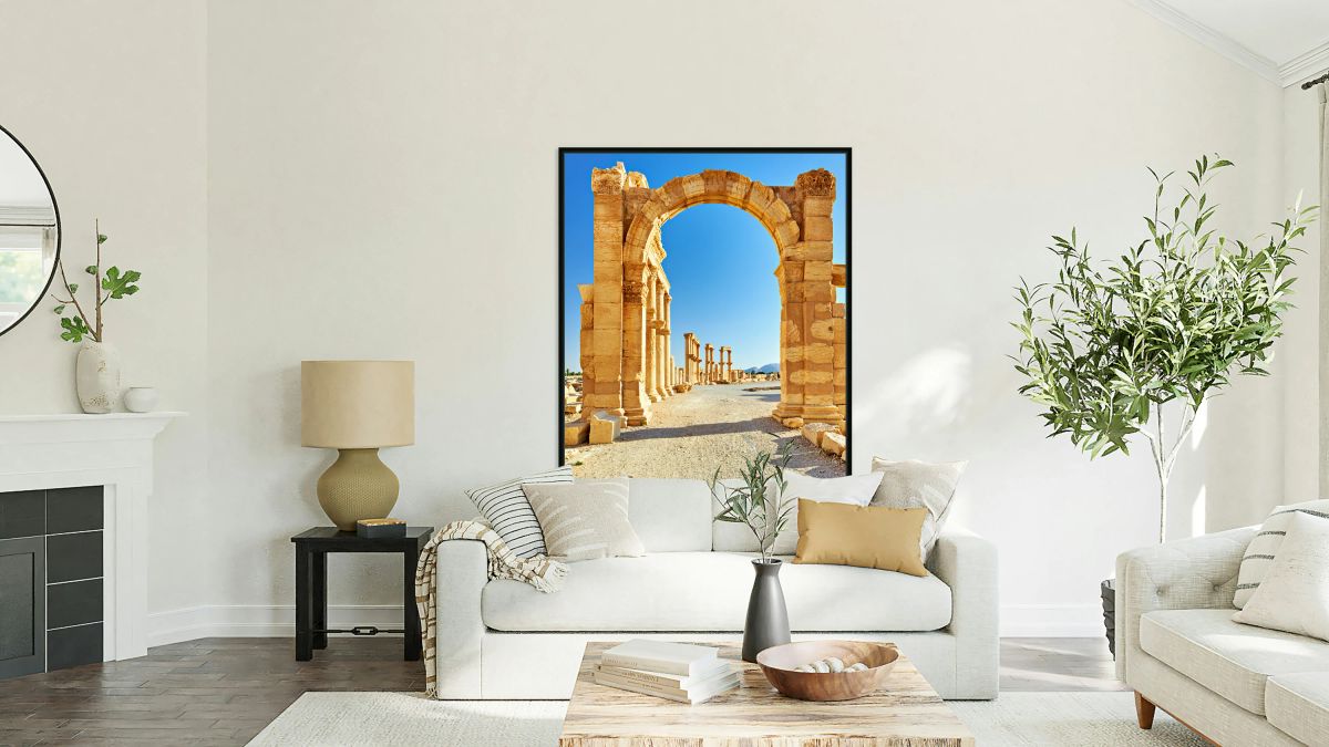 Ancient ruins of Palmyra show great colonnade and monumental arc