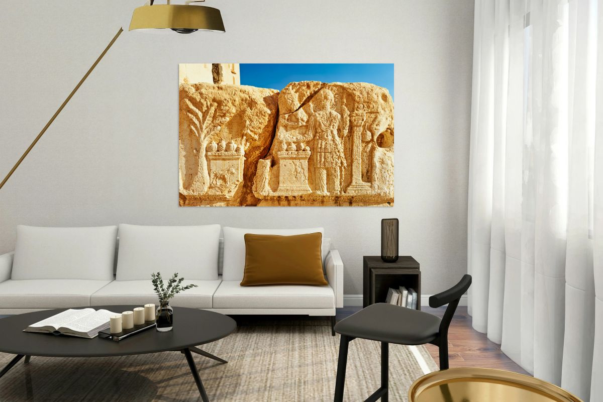 Ruins of ancient carvings at Temple of Bel in Palmyra Syria