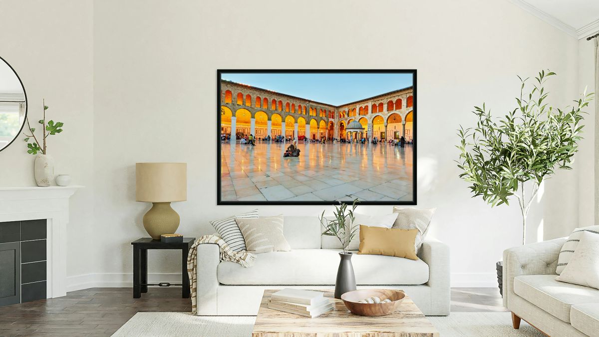 Visitors gather in the courtyard of Umayyad Mosque in Damascus