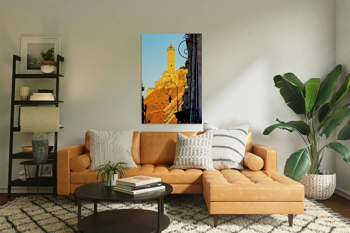 View of Aleppo Citadel from downtown at sunset