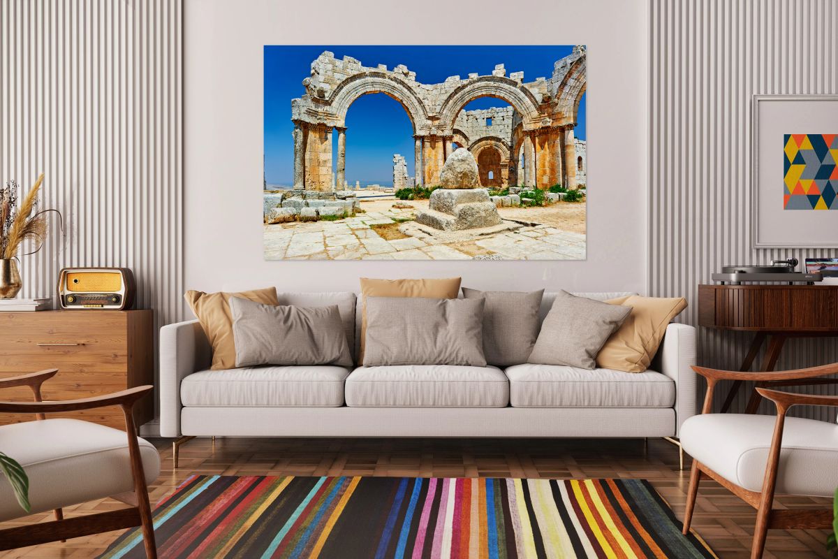 Church of Saint Simeon Stylites in Syria shows old stone arches