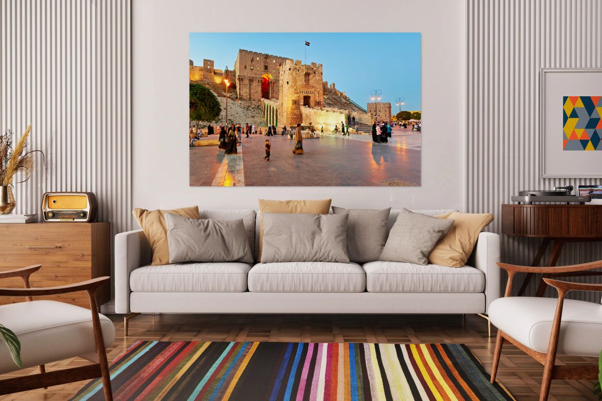 Exploring the ancient citadel in Aleppo Syria during twilight h