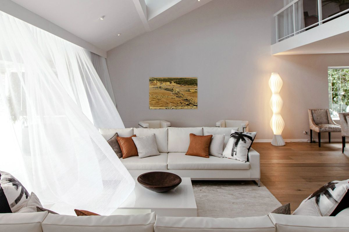 Aerial view of Palmyra ancient city in Syria reveals ruins and h