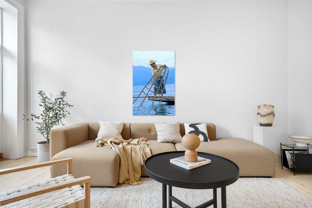 Fishing on Inle Lake in Myanmar with bamboo tools