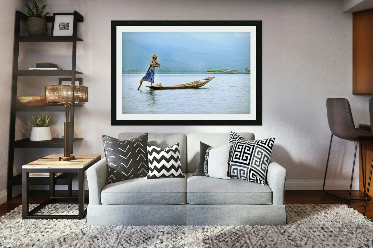 Fishing on Inle Lake in Myanmar by a local fisherman