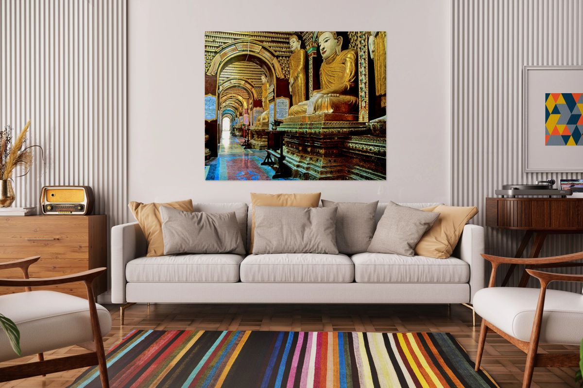 Visit to Sagaing Paya with golden buddha statues in Myanmar