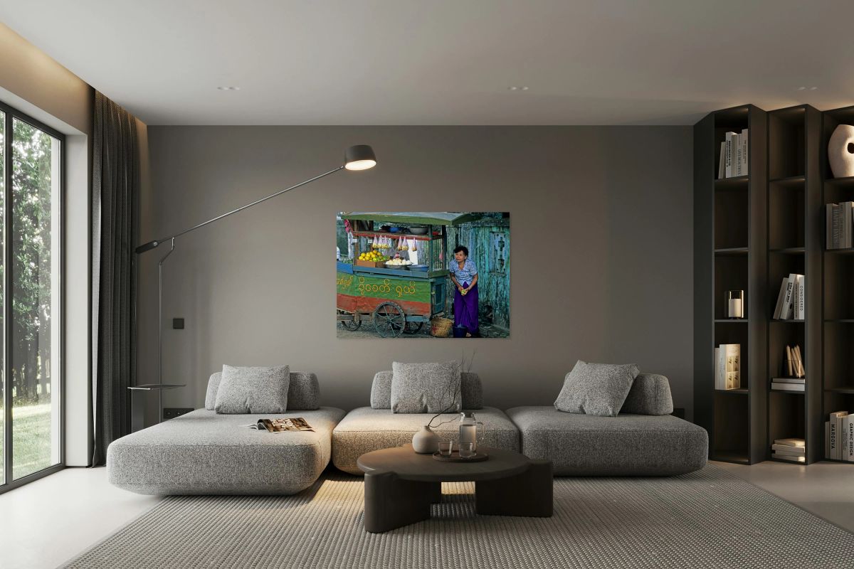 Fruit vendor at street market in Yangon during the day