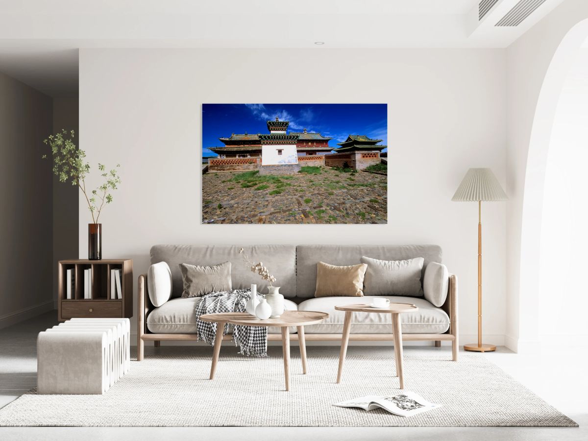 Erdene Zuu Monastery stands in Mongolia under a blue sky