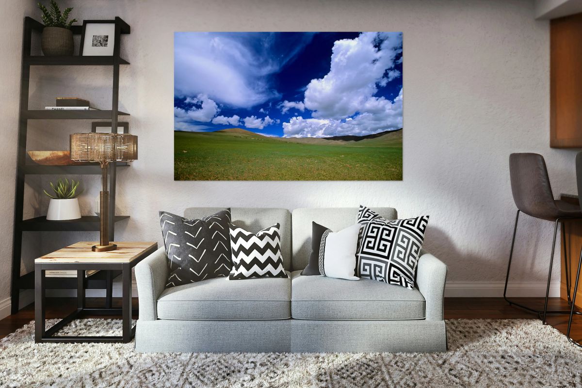 Vast sky over empty landscape in Mongolia during daytime