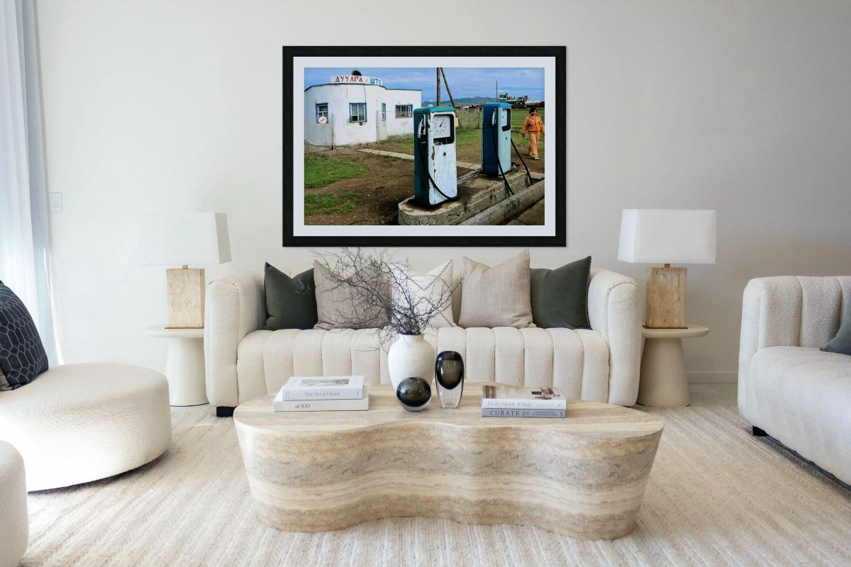 Vintage petrol station in Mongolia with old pumps
