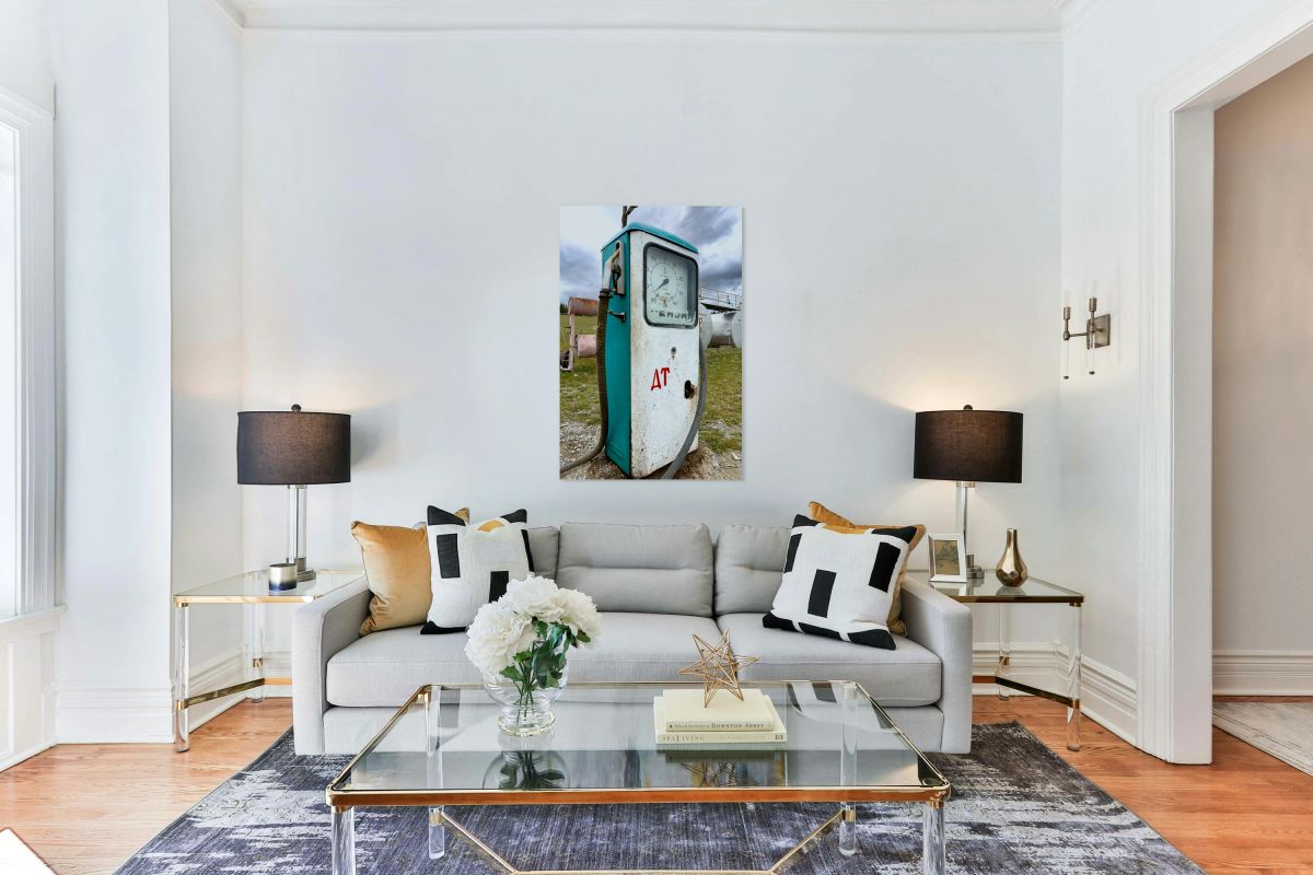 Old Soviet gas station in Mongolia with vintage fuel pump