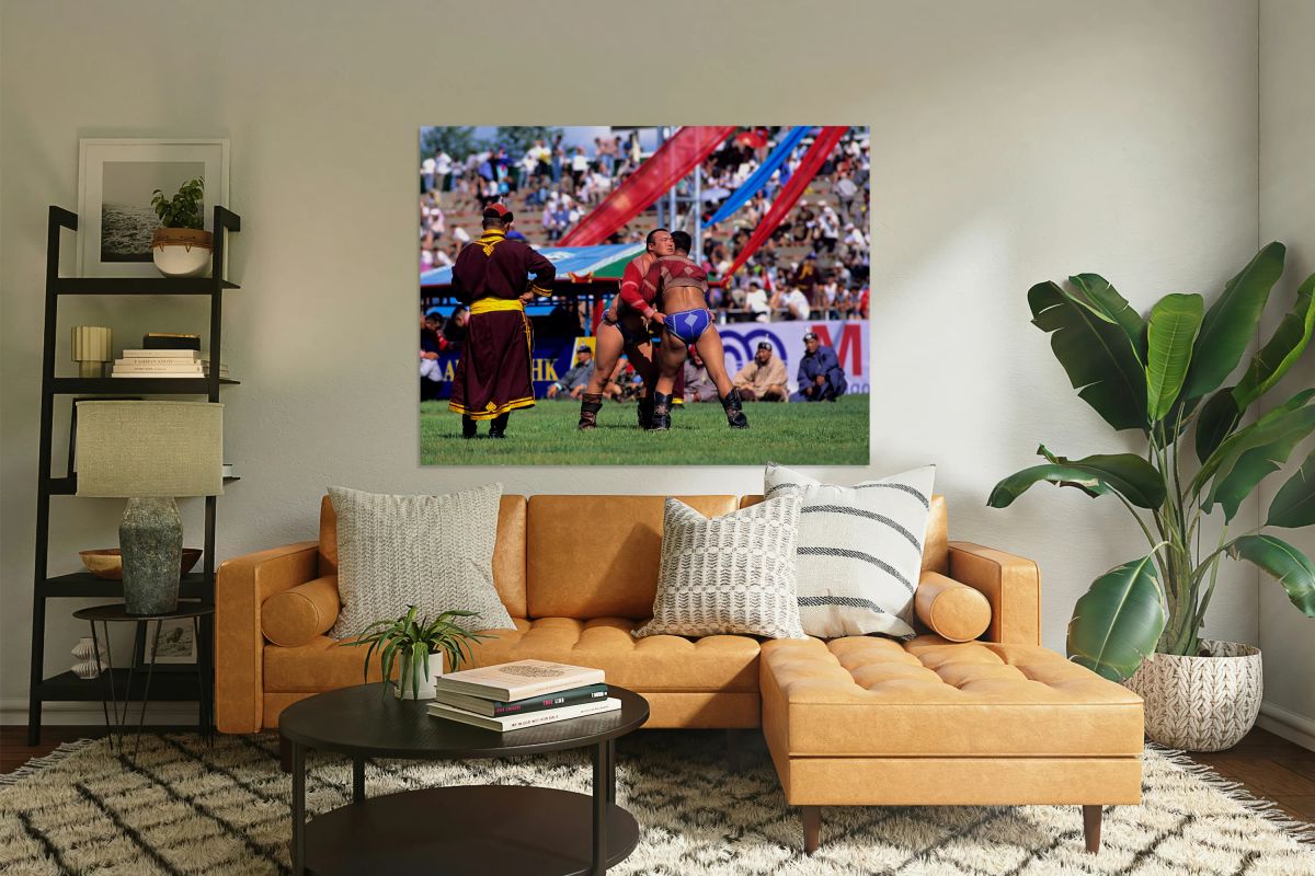 Wrestling competition at Naadam festival in Ulaanbaatar Mongolia