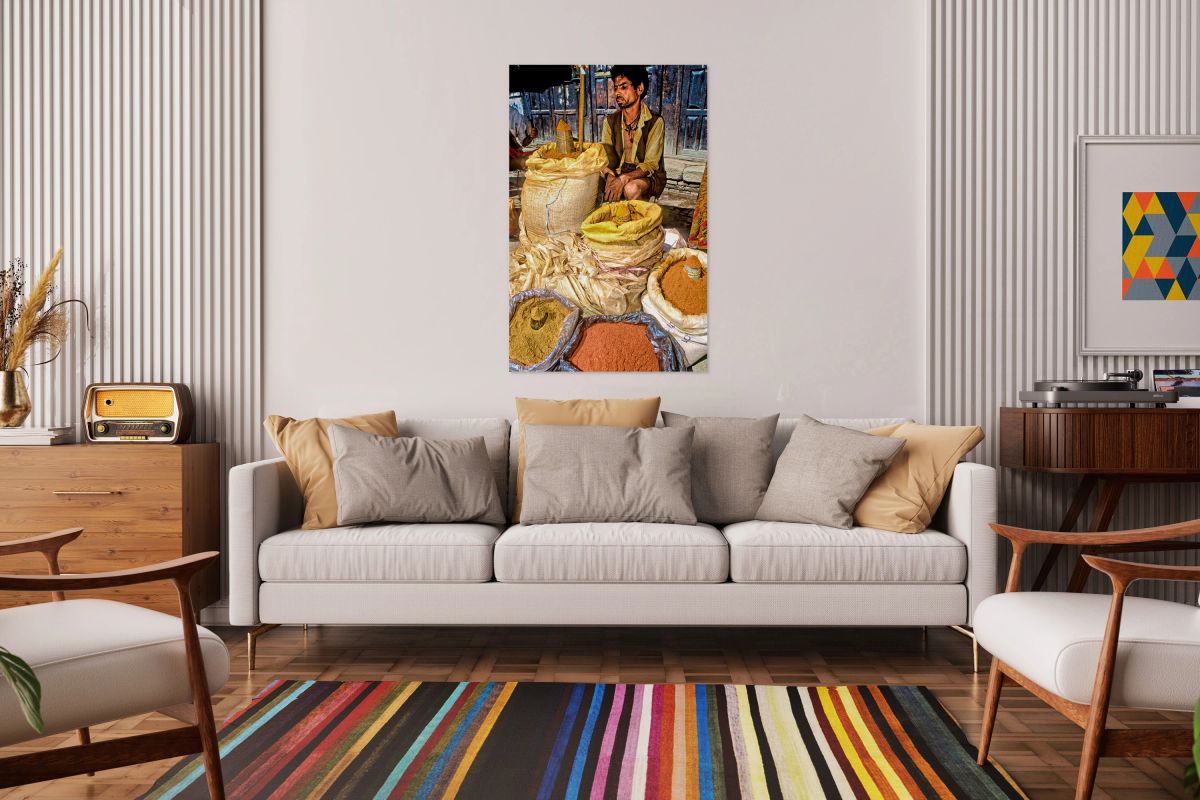 Selling spices in Kathmandu market during daylight hours