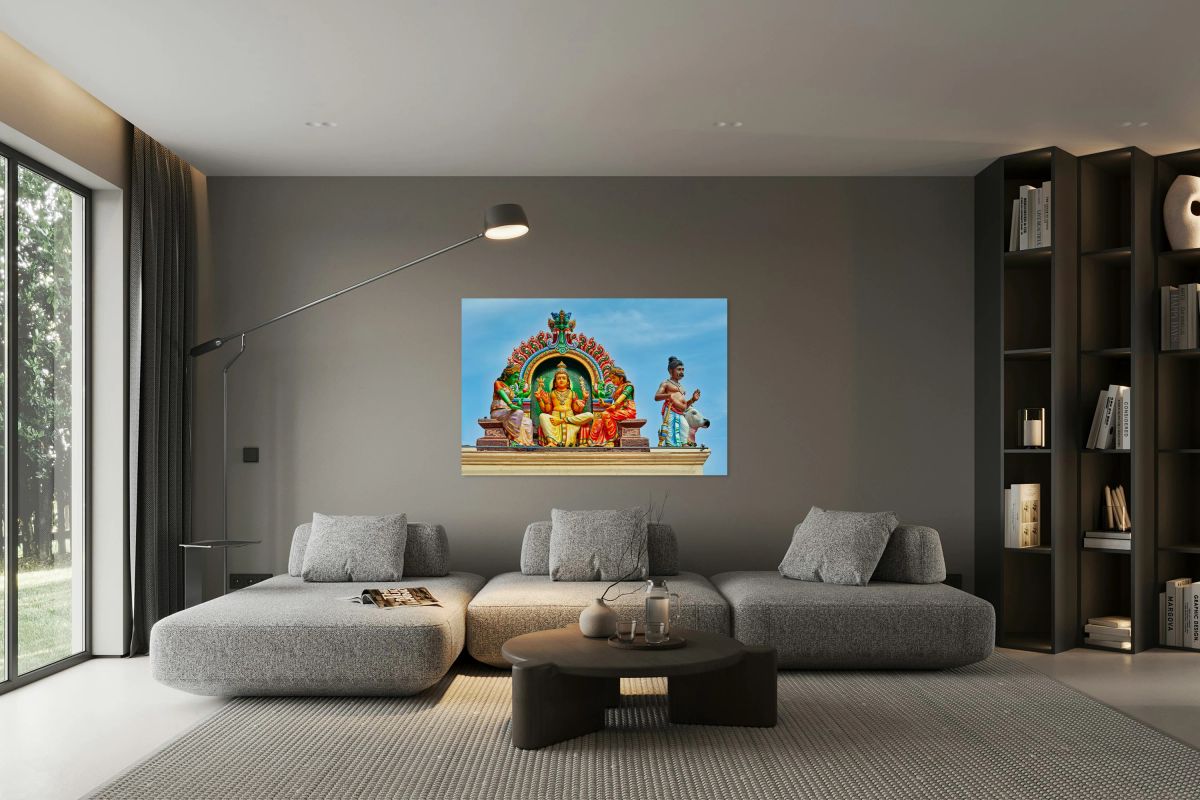 Visitors admire sculptures at Sri Mariamman Temple in Singapore