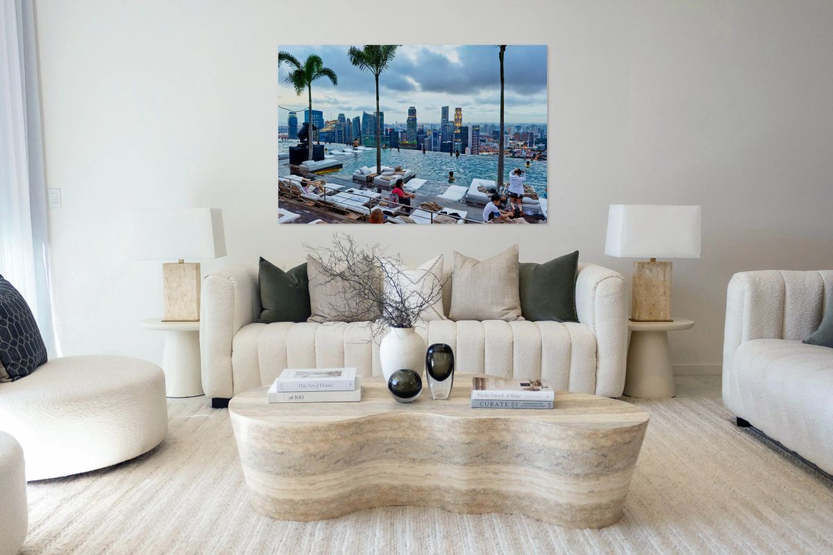 Visitors relax and swim in Marina Bay Sands Infinity Pool