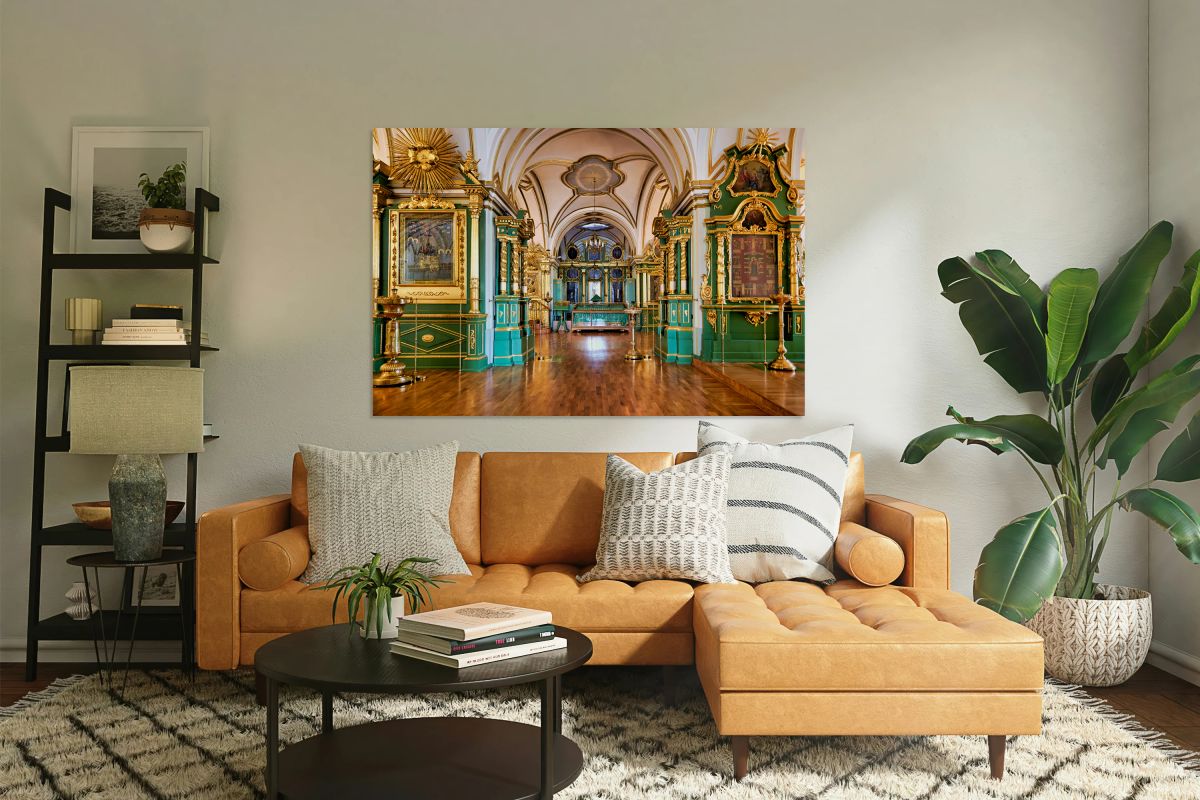 Visitors walk through the grand interior of St