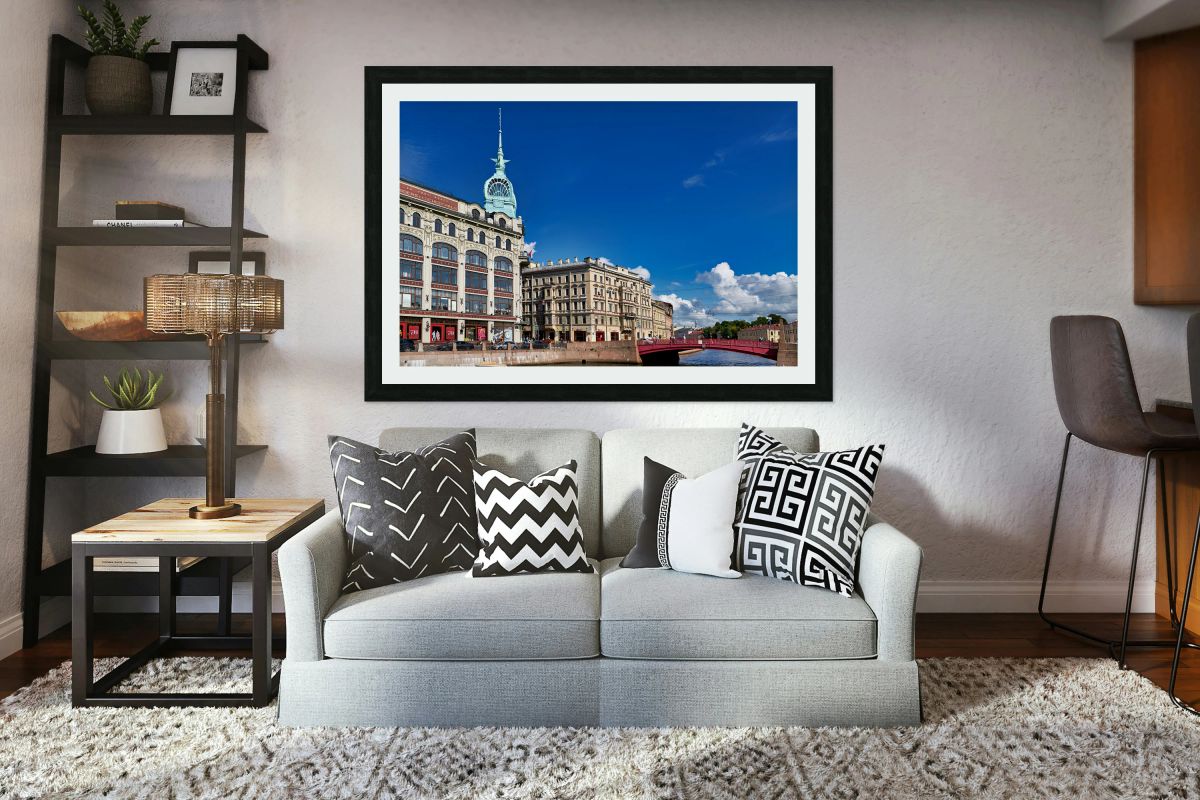 Historical buildings along Moyka River in St. Petersburg