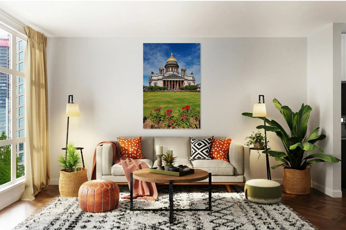 Visitors gather outside St. Isaacs Cathedral in St. Petersburg