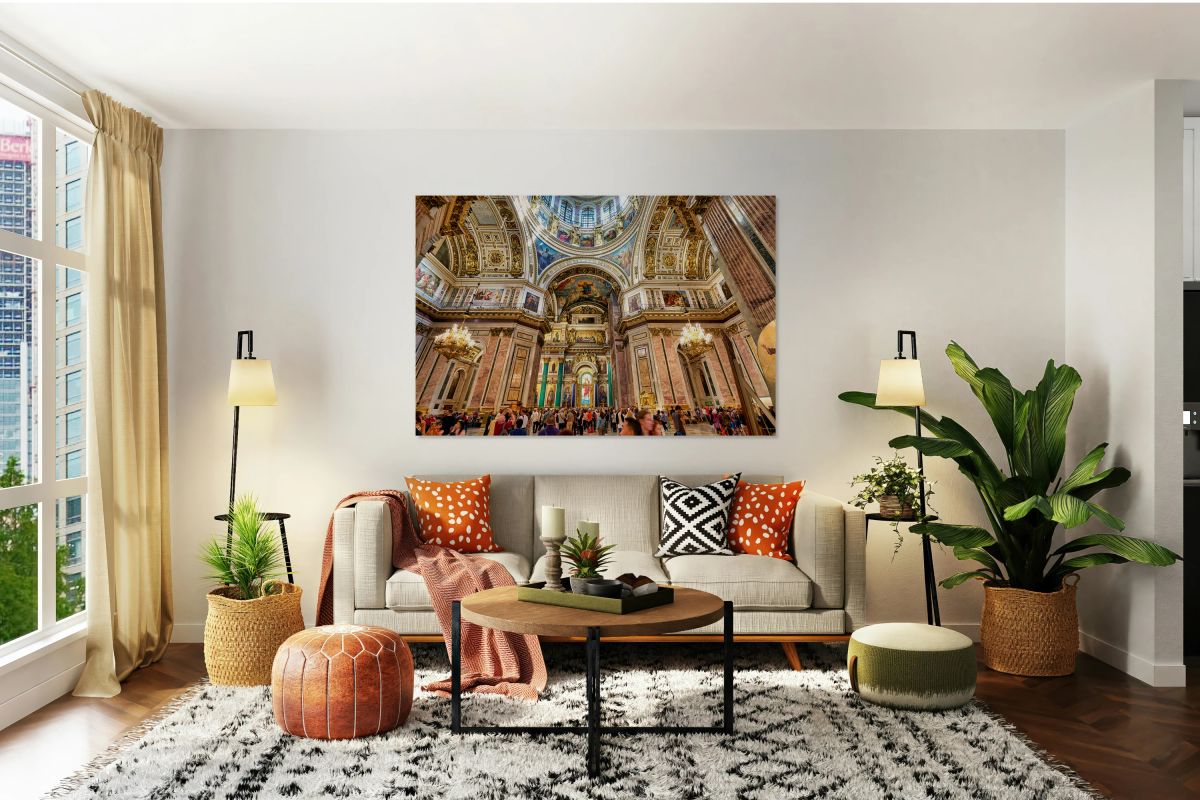 Visitors explore St. Isaacs Cathedral in St. Petersburg