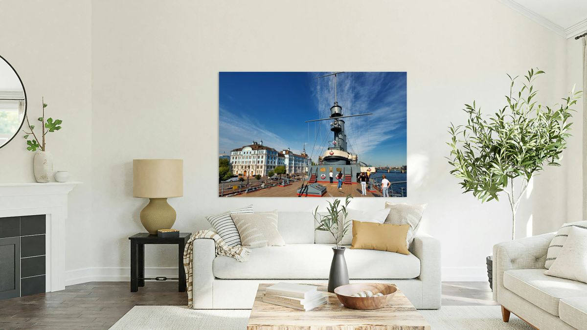 Cruiser Aurora in Saint Petersburg near the Neva River