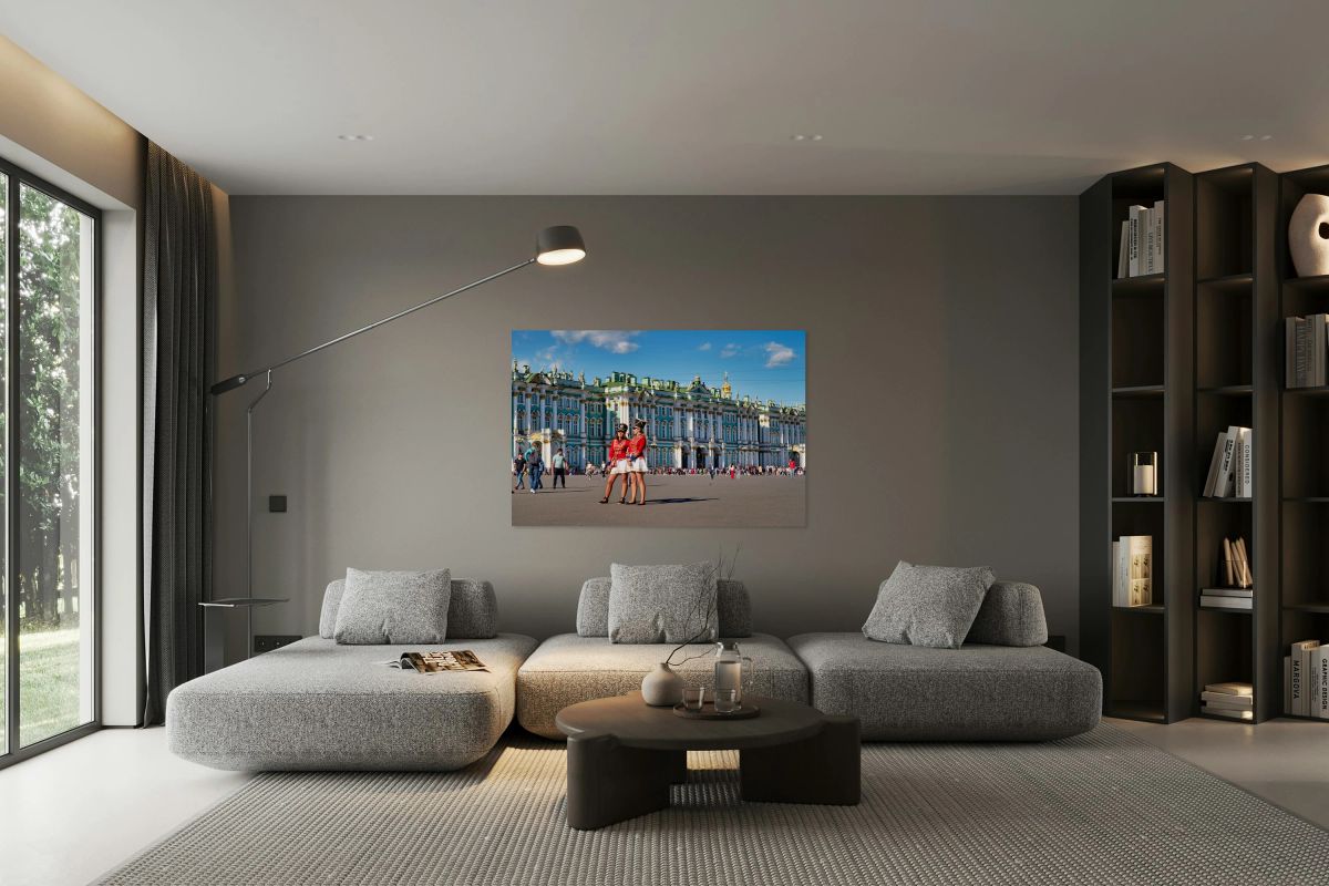 Visitors and performers at Peterhof Palace St. Petersburg