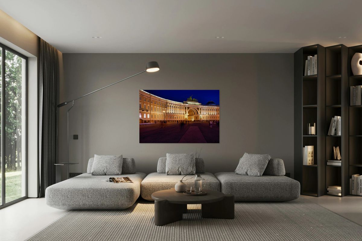 Winter palace in palace square at night in st. petersburg